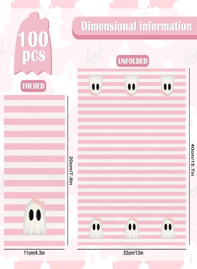 Whaline 100Pcs Halloween Ghost Guest Napkins Pink Stripe Ghost Paper Napkin Disposable Dinner Hand Towel Napkin for Bathroom Party Table Supplies - Image 2